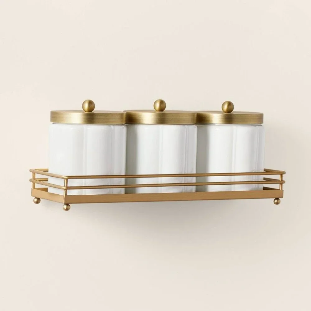 Milk‎ Glass Bath Canister Set White Brass, Wall Mount - Hearth & Hand Magnolia